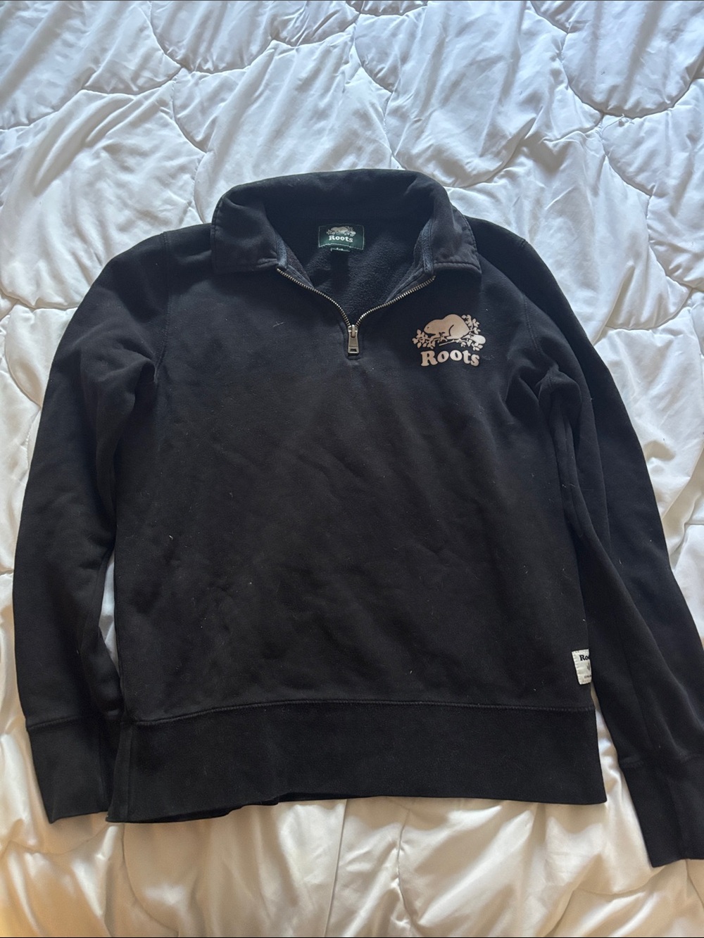 Roots Black Half-Zip Fleece with Logo